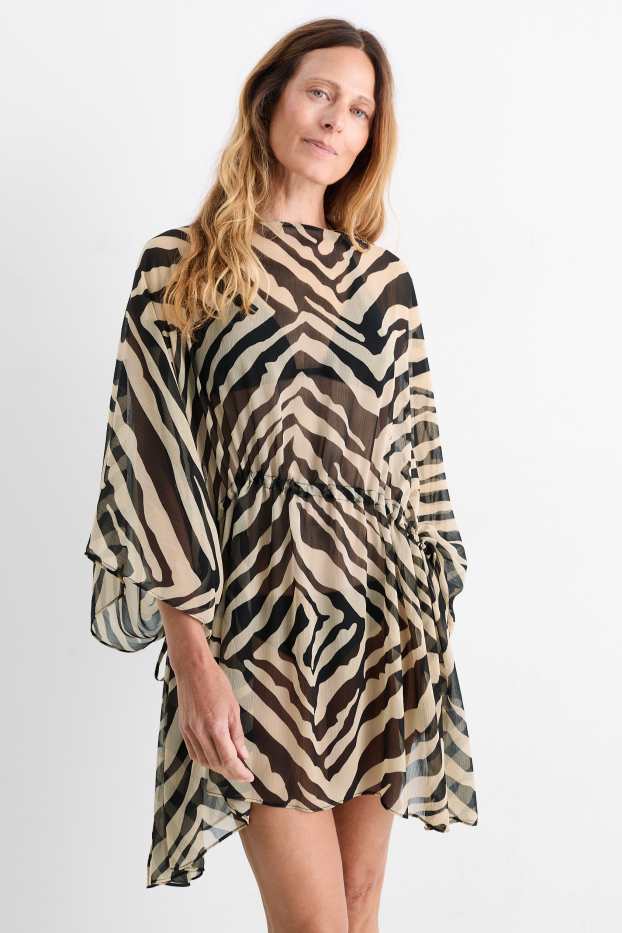 Femmes - Cafetan - à motif - noir / beige