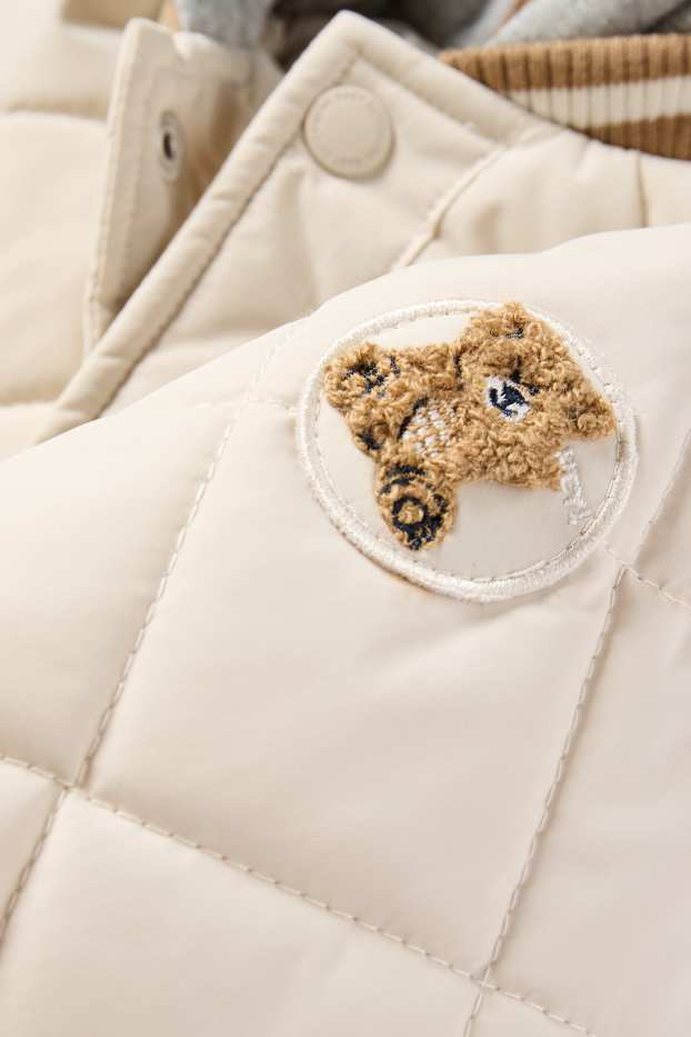 Baby: jongens - Beertje - gewatteerde babyjas met capuchon - licht beige