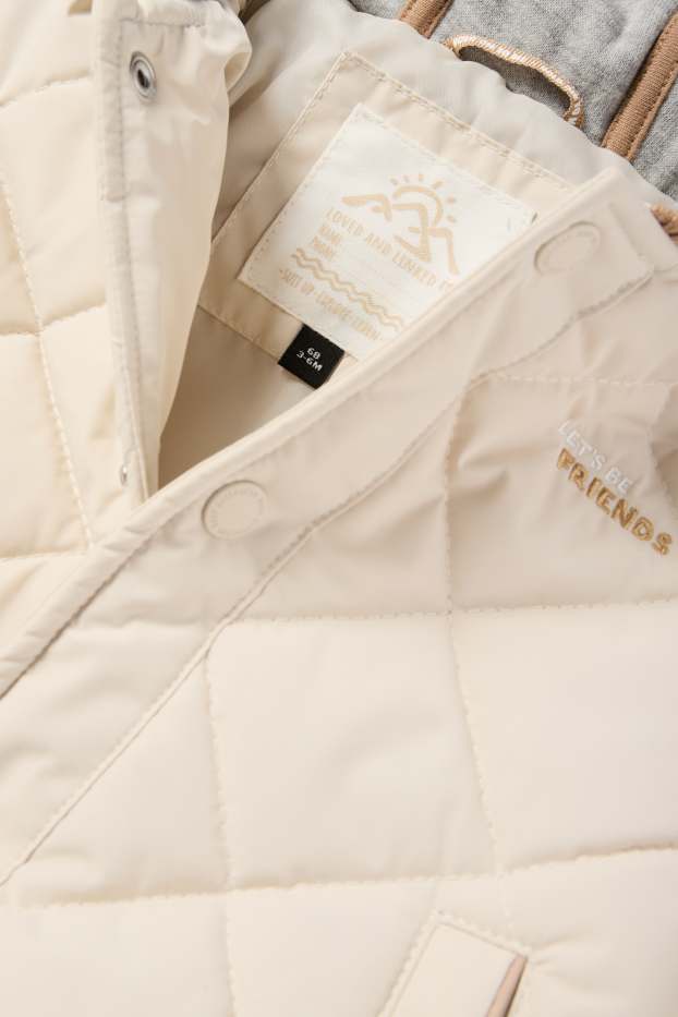 Baby: jongens - Beertje - gewatteerde babyjas met capuchon - licht beige