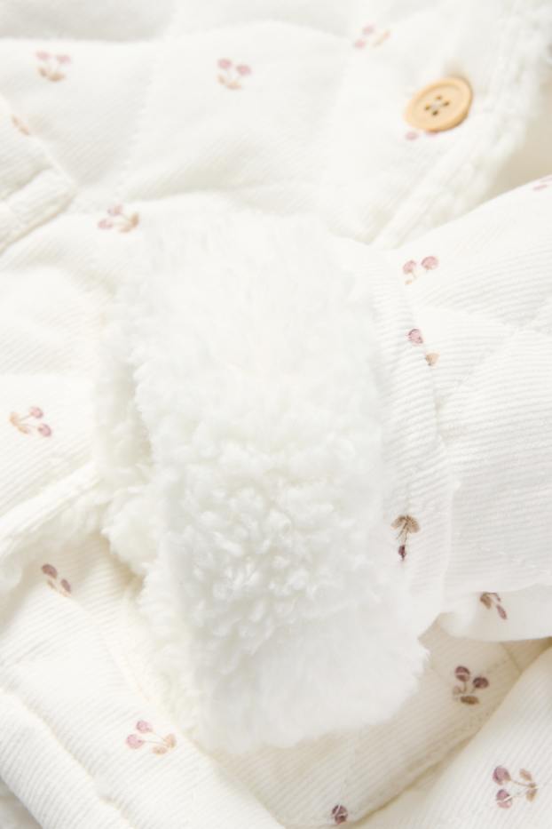 Baby: meisjes - Kers - gewatteerde babyjas van corduroy, met capuchon - wit