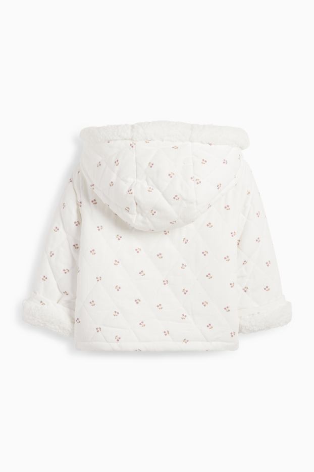 Baby: meisjes - Kers - gewatteerde babyjas van corduroy, met capuchon - wit