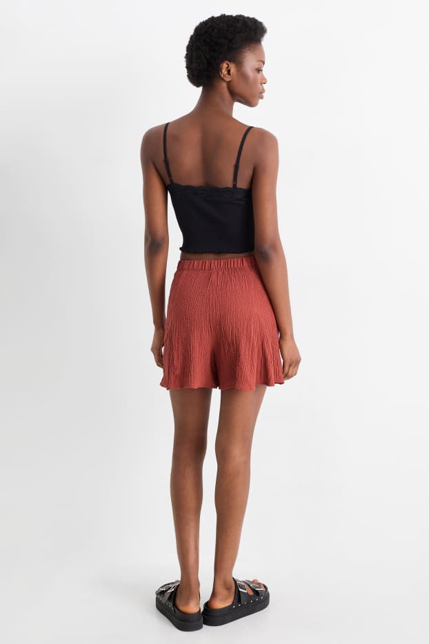 Dona - Pantalons curts - high waist - texturats - vermell fosc