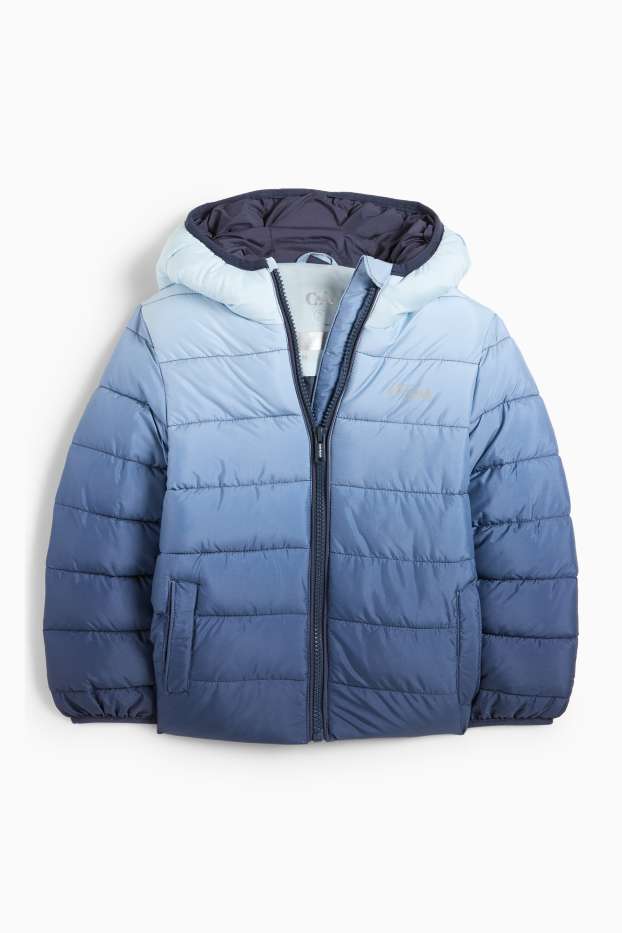 Kinder Buben - Steppjacke mit Kapuze - wasserabweisend - gemustert - blau