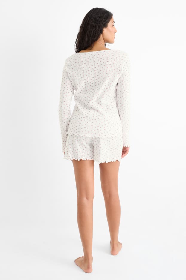 Damen - Pyjama - geblümt - weiß
