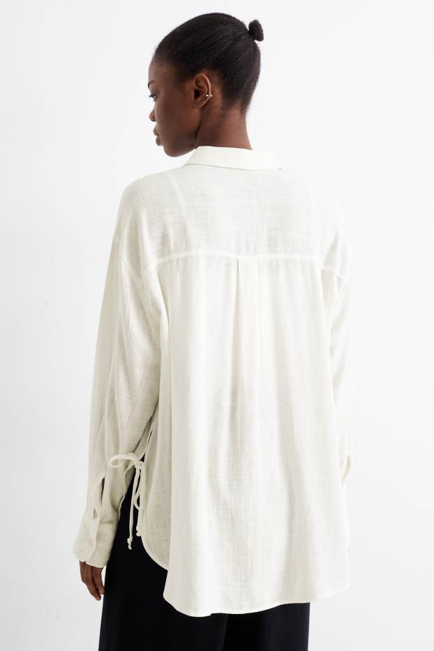 Damen - Bluse mit Leinen-Anteil - cremeweiss