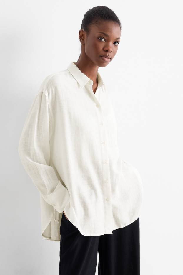 Damen - Bluse mit Leinen-Anteil - cremeweiss