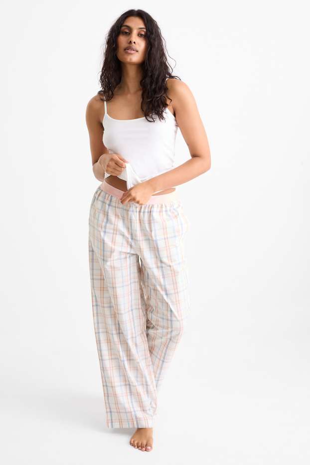Dames - Pyjamabroek - geruit - crème wit