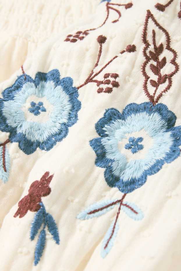 Kinderen: meisjes - Bloem - blouse - met structuur - crème wit