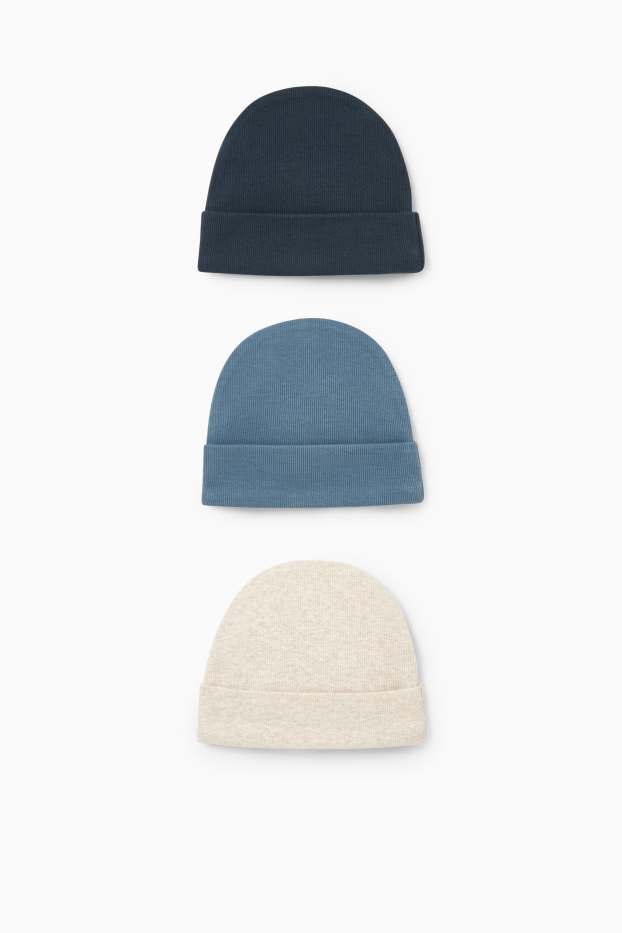 Baby Boys - Multipack of 3 - baby beanie - ribbed - dark blue