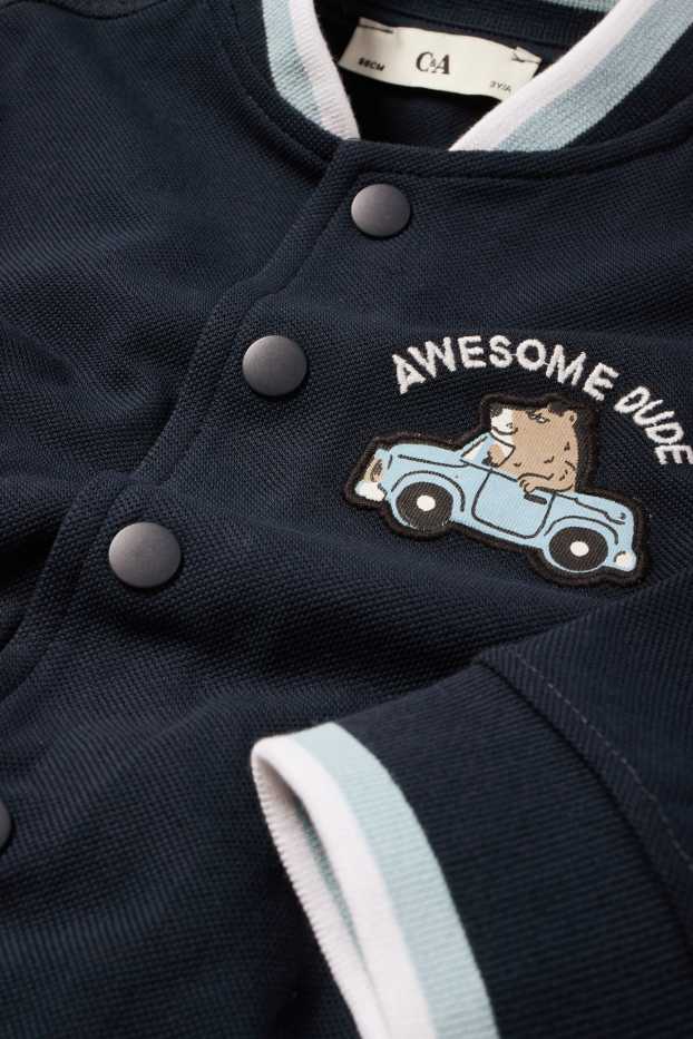 Kinder Buben - Bär und Auto - Collegejacke - strukturiert - dunkelblau