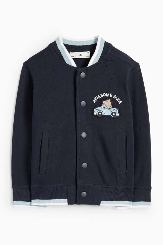 Kinder Buben - Bär und Auto - Collegejacke - strukturiert - dunkelblau