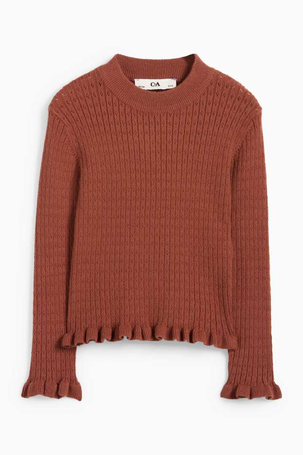 Kinder Mädchen - Pullover - gerippt - braun