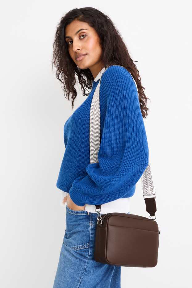 Women - Crossbody bag with detachable bag strap - faux leather - dark brown