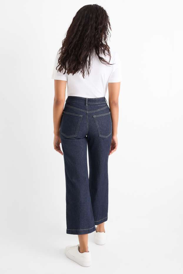 Donna - Jeans corti a gamba larga - vita media - jeans blu scuro
