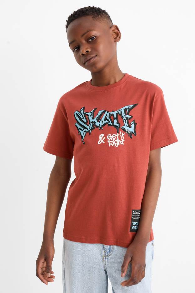 Niños: niños - Pack de 2 - skater y grafiti - camisetas de manga corta - terracota