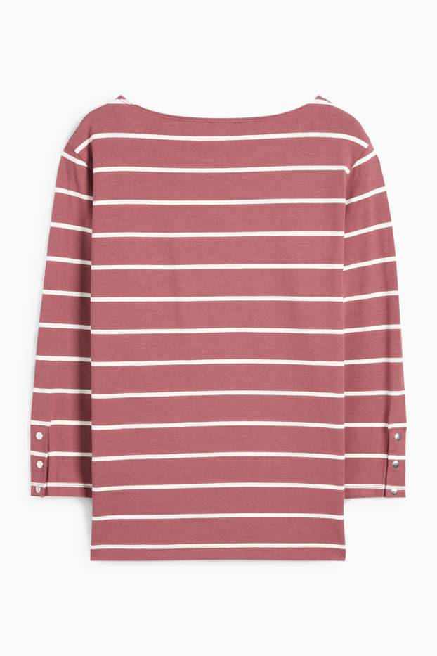 Damen - Langarmshirt - gestreift - dunkelrosa