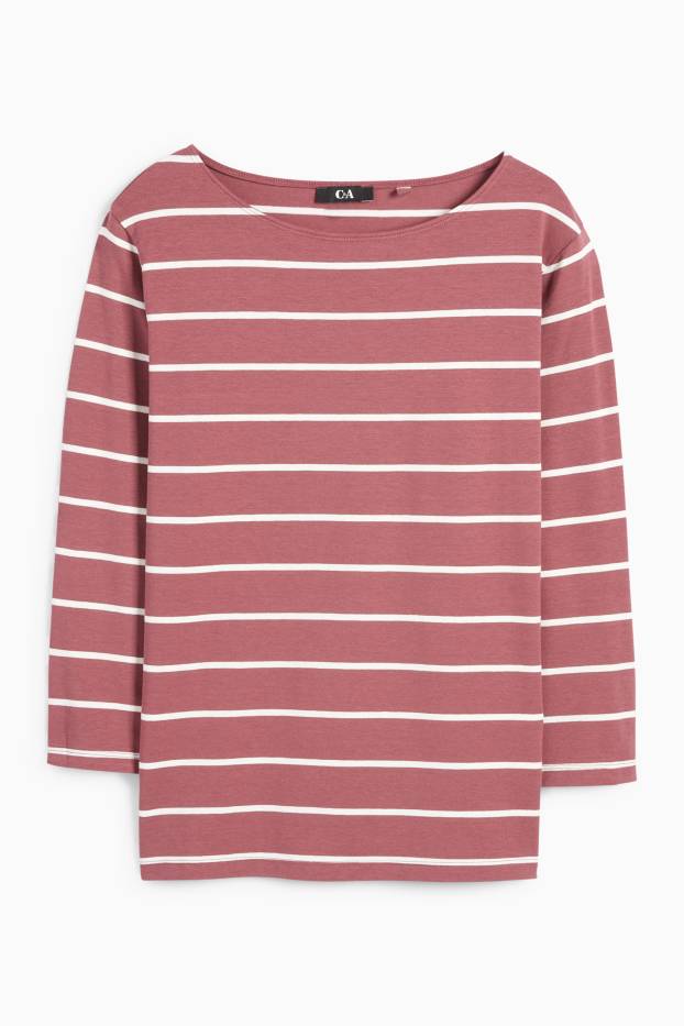 Damen - Langarmshirt - gestreift - dunkelrosa