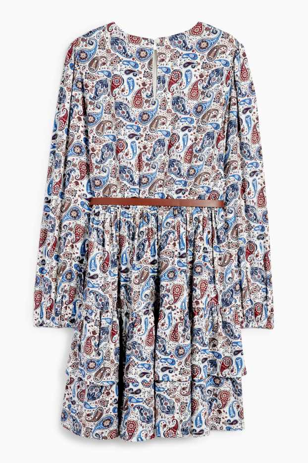 Kinderen: meisjes - Jurk met riem - met patroon - blauw