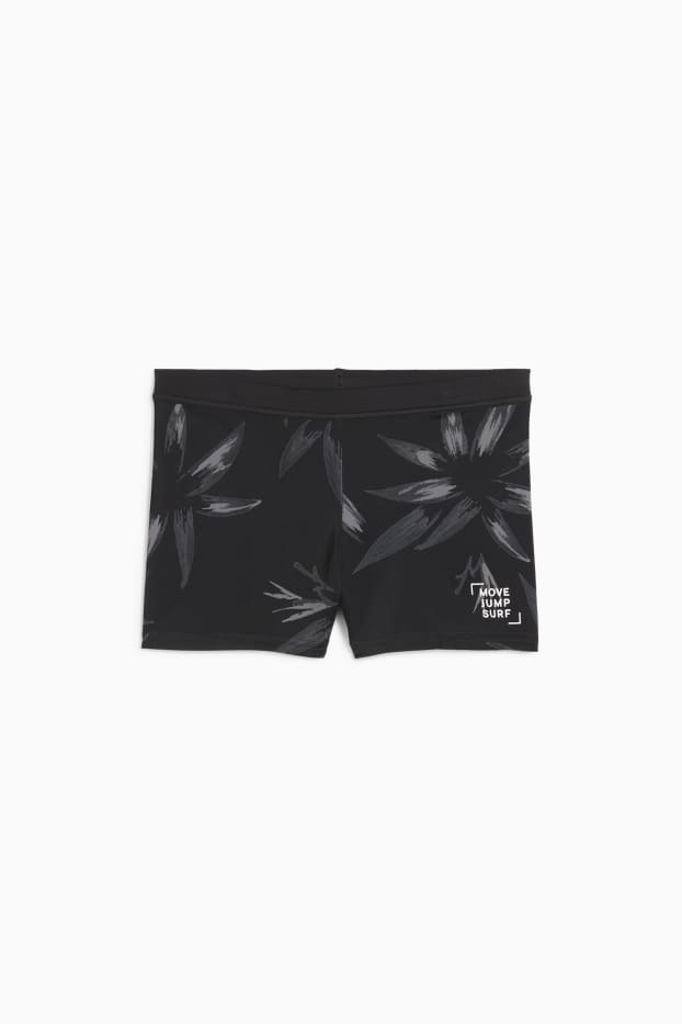 Bambini - Costume a pantaloncino - LYCRA® XTRA LIFE™ - a fiori - nero