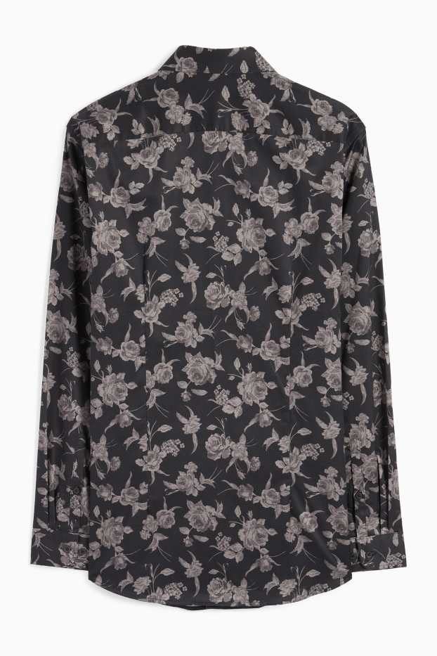 Hommes - Chemise de bureau - coupe slim - col kent - facile à repasser - à motif - noir