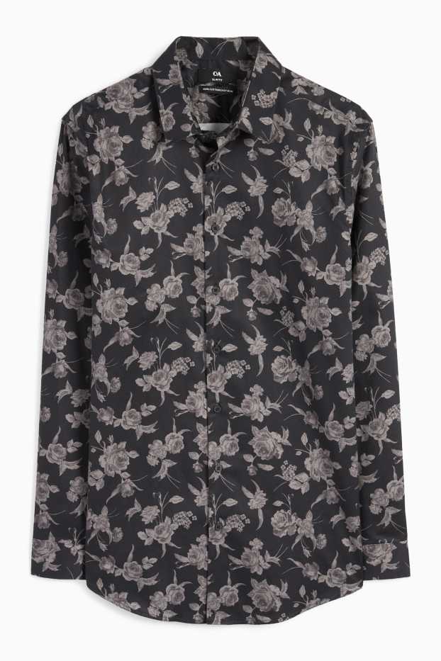 Hommes - Chemise de bureau - coupe slim - col kent - facile à repasser - à motif - noir