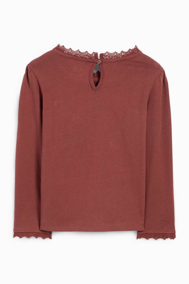 Kinder Mädchen - Blume und Herz - Langarmshirt - dunkelbraun