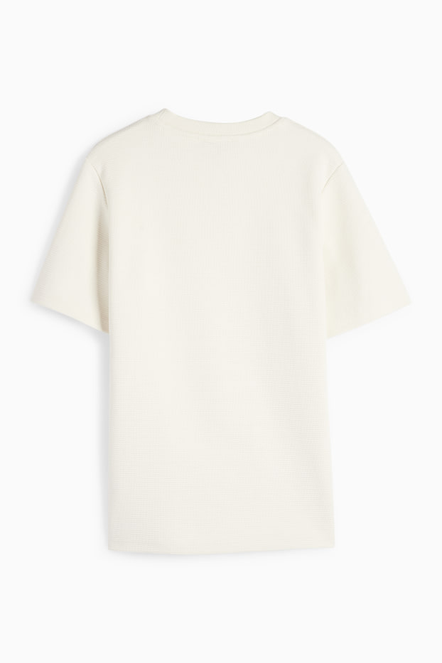 Kinder Jungen - Kurzarmshirt - gerippt - cremeweiss
