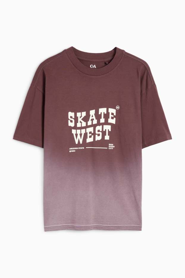 Kinder Buben - Skater - Kurzarmshirt - gemustert - dunkelbraun