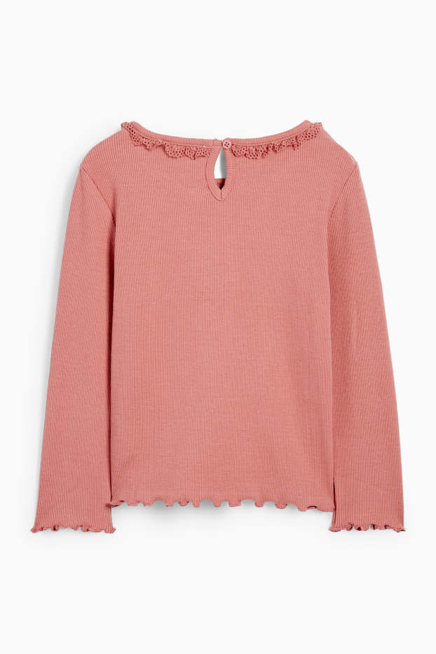 Kinder Mädchen - Schleife - Langarmshirt - gerippt - dunkelrosa
