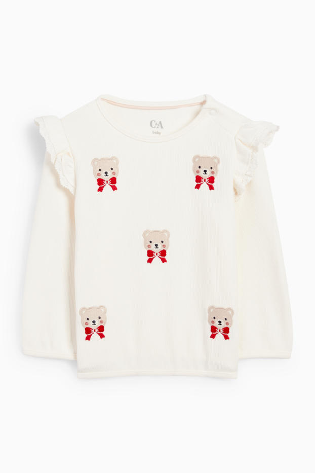 Baby Mädchen - Bärchen - Baby-Sweatshirt - gerippt - cremeweiß