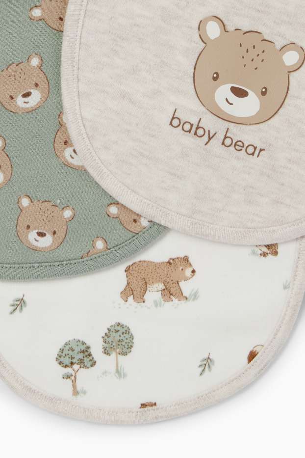 Unisex - Multipack 3er - Bärchen - Baby-Lätzchen - hellbeige