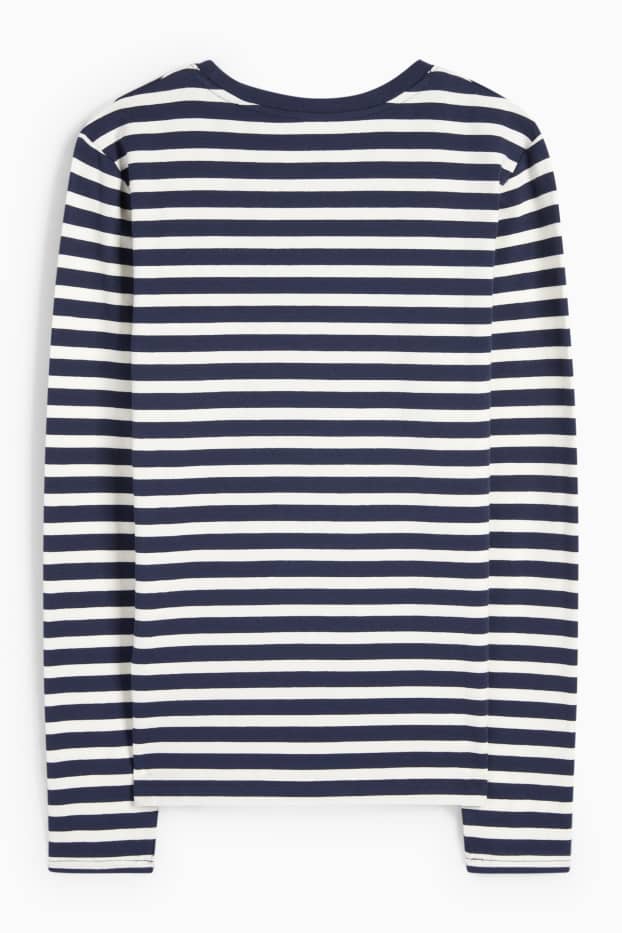 Donna - Maglia a maniche lunghe - a righe - blu scuro / bianco
