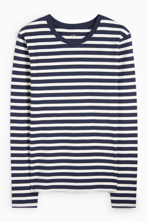 Donna - Maglia a maniche lunghe - a righe - blu scuro / bianco