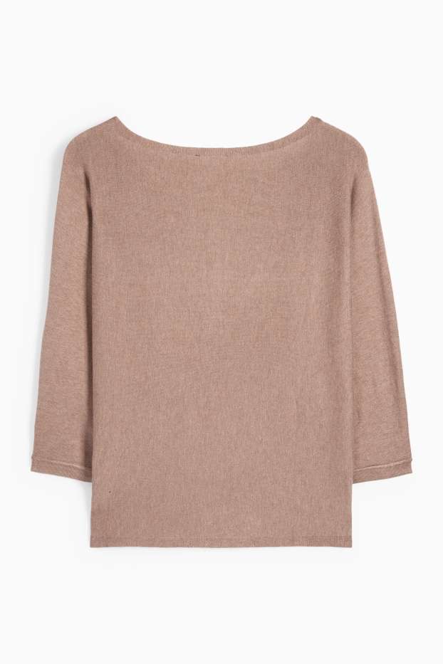 Femei - Pulover din tricot fin - maro