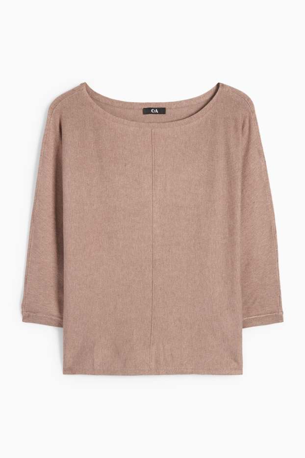 Femei - Pulover din tricot fin - maro