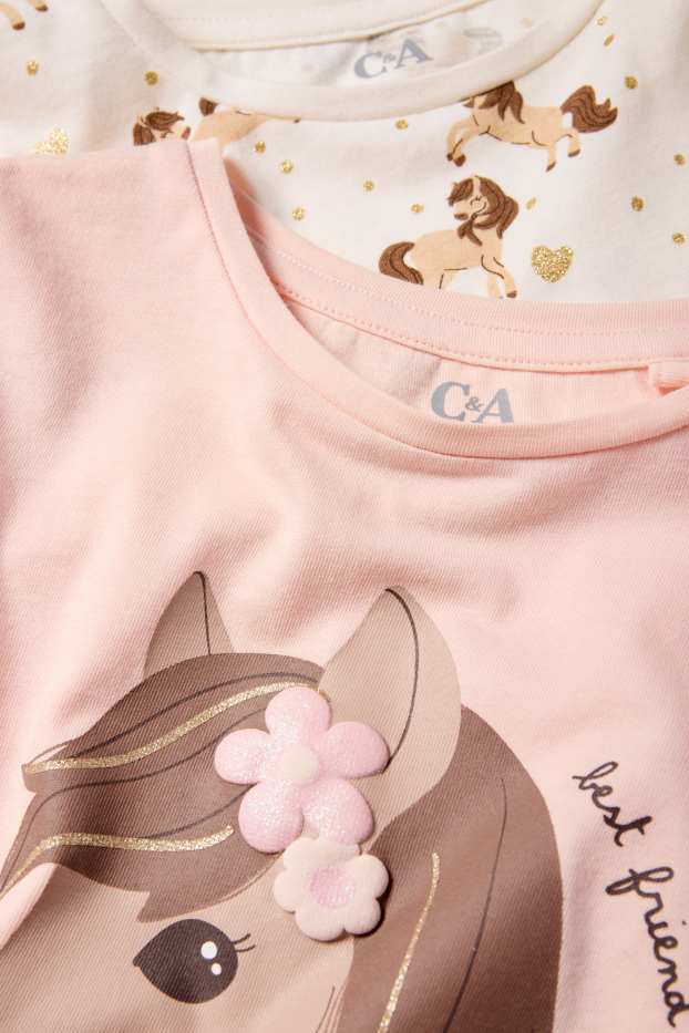 Kinderen: meisjes - Set van 2 - paard - longsleeve - roze