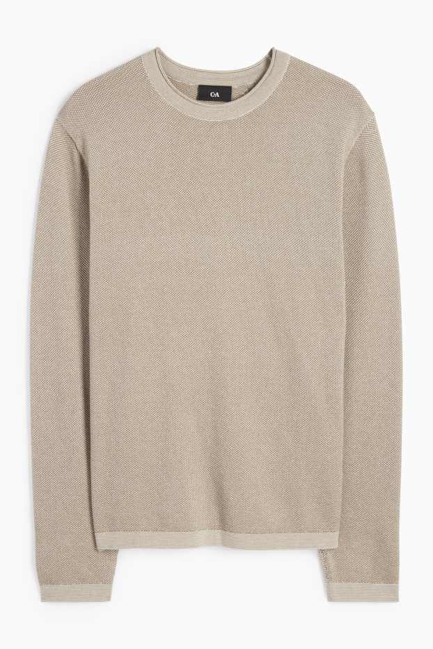 Hommes - Pull - texturé - beige