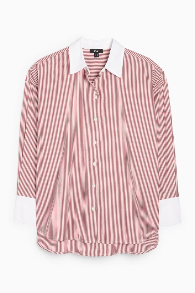 Damen - Bluse - gestreift - rot / cremeweiß