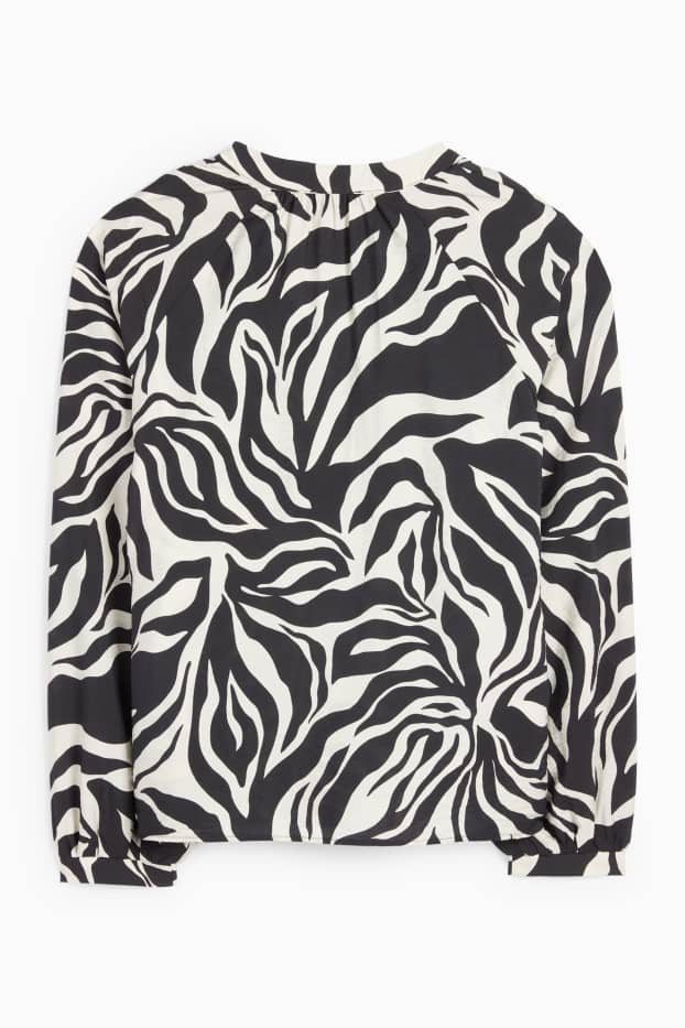 Damen - Bluse mit V-Ausschnitt - gemustert - schwarz / beige