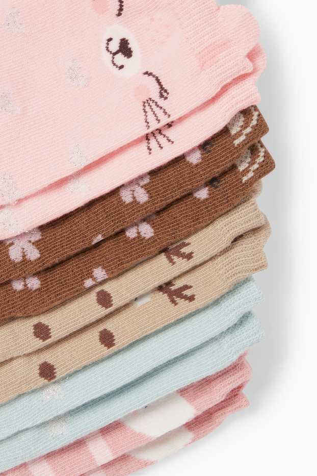 Kinderen: meisjes - Set van 5 paar - dieren - sokken met motief - met patroon - roze