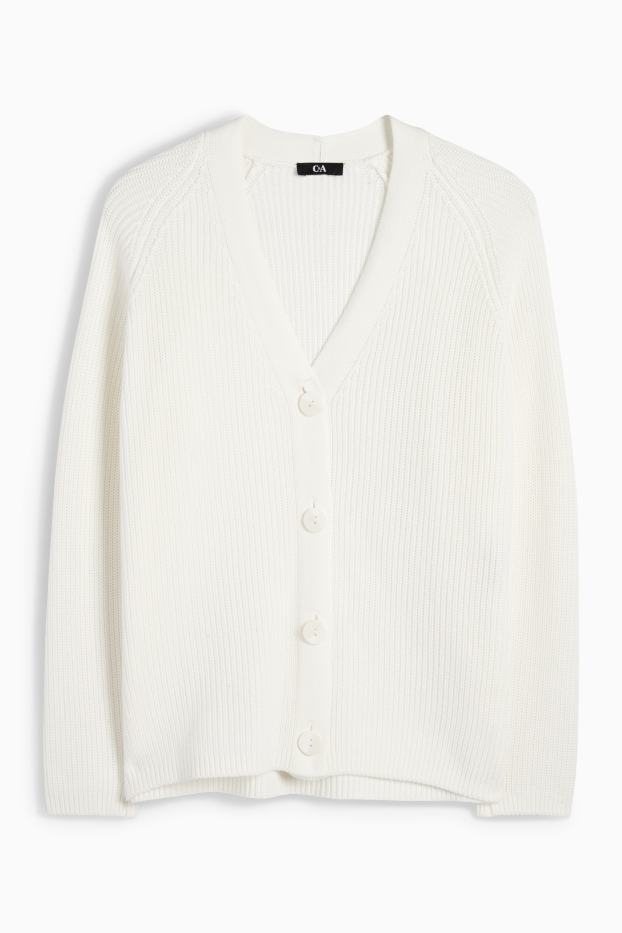 Women - Cardigan - ribbed - white