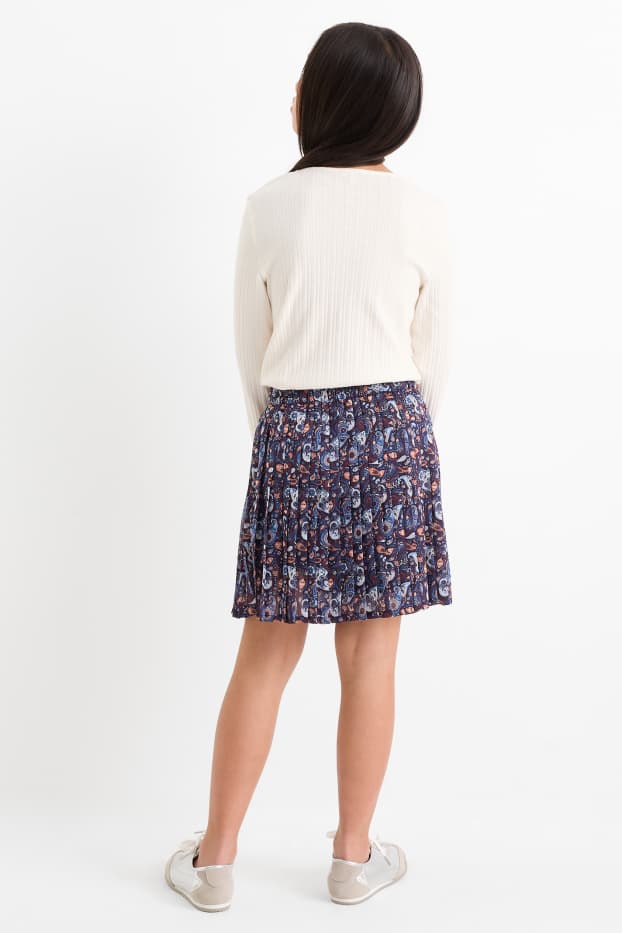 Niñas - Falda plisada - estampada - azul oscuro