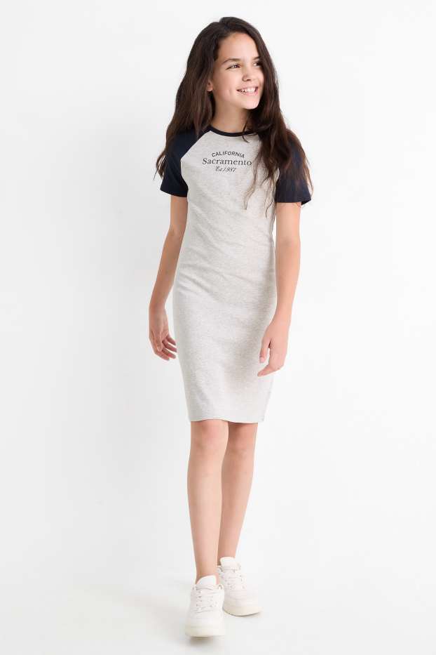 Kinderen: meisjes - T-shirtjurk - licht grijs-mix