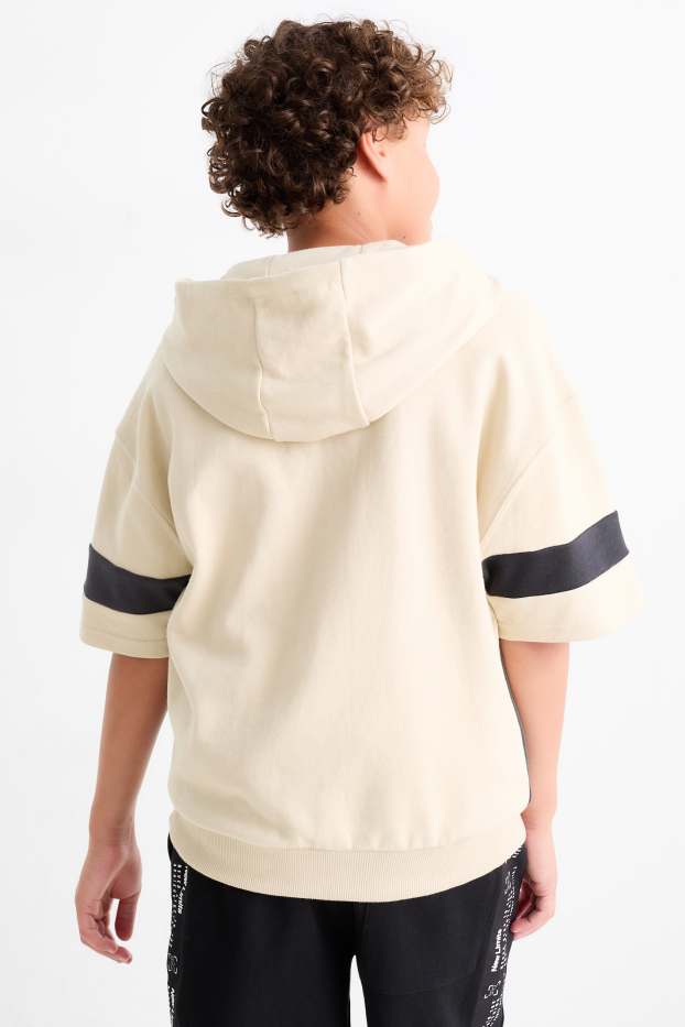 Kinder Buben - New York - Kurzarmshirt mit Kapuze - beige