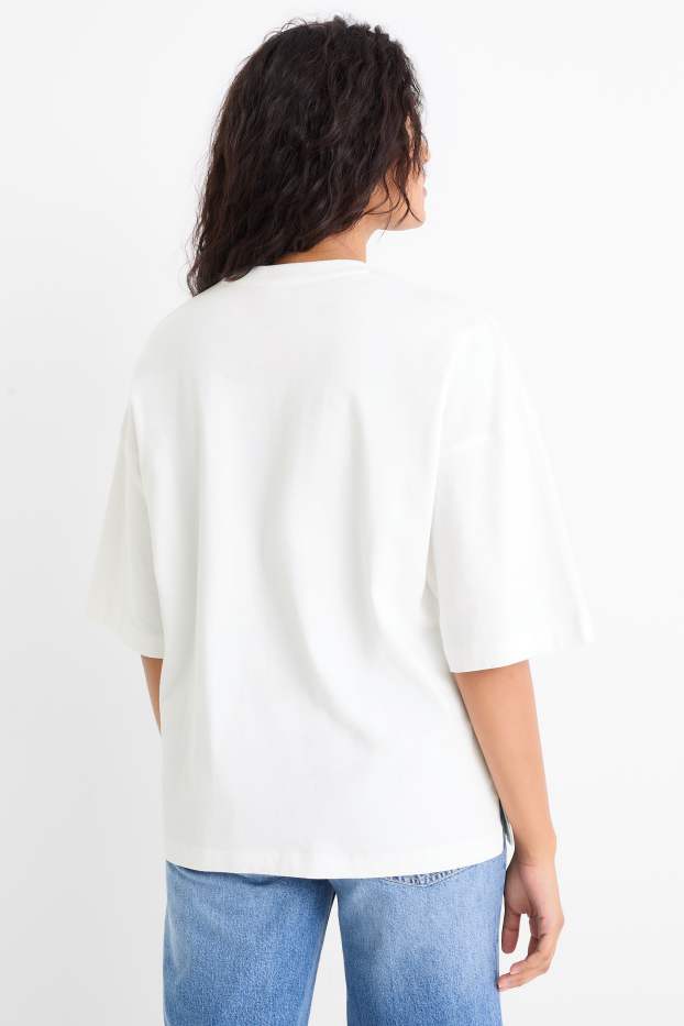 Damen - T-Shirt mit Strasssteinen - Oversized - weiß