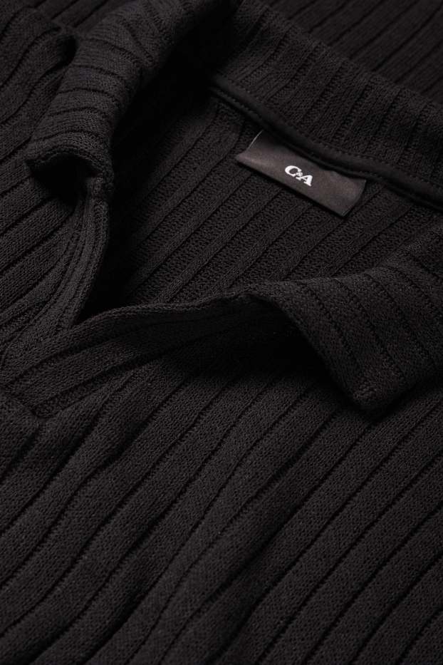 Herren - Strick-Poloshirt - gerippt - schwarz