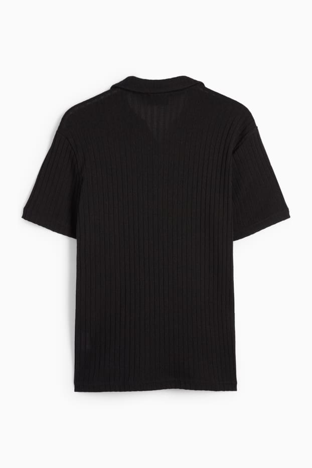 Herren - Strick-Poloshirt - gerippt - schwarz