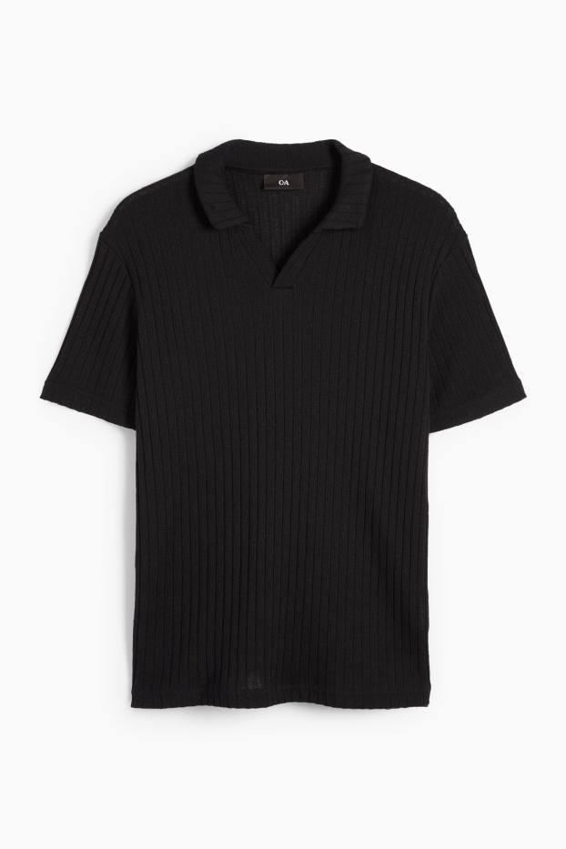 Herren - Strick-Poloshirt - gerippt - schwarz