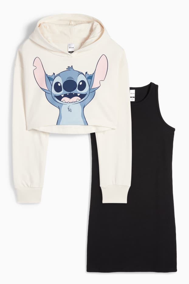 Děti - dívky - Lilo & Stitch - souprava - mikina s kapucí a šaty - 2dílná - krémově bílá