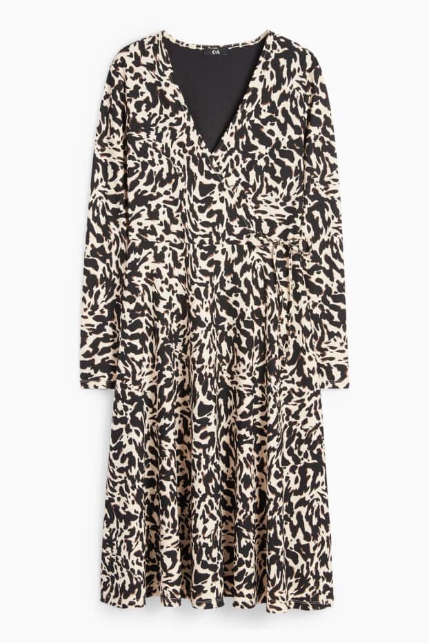 Donna - Vestito a portafoglio - fantasia - nero / beige